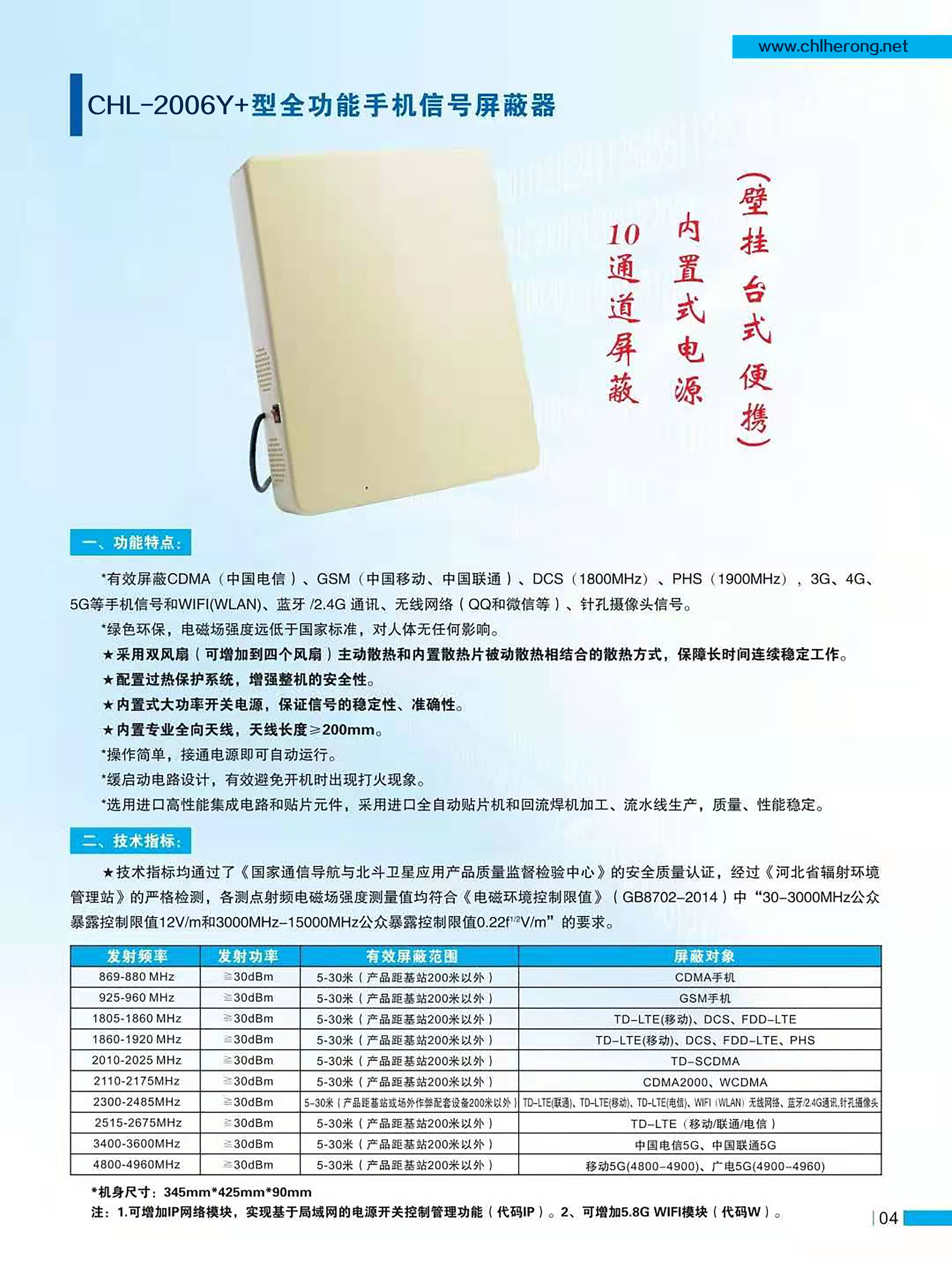 CHL-2006Y+ 手機(jī)信號屏蔽器(圖1)